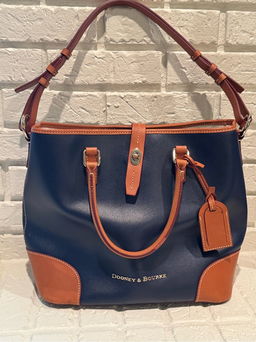 Dooney & Bourke Navy and Tan Leather Shoulder Bag